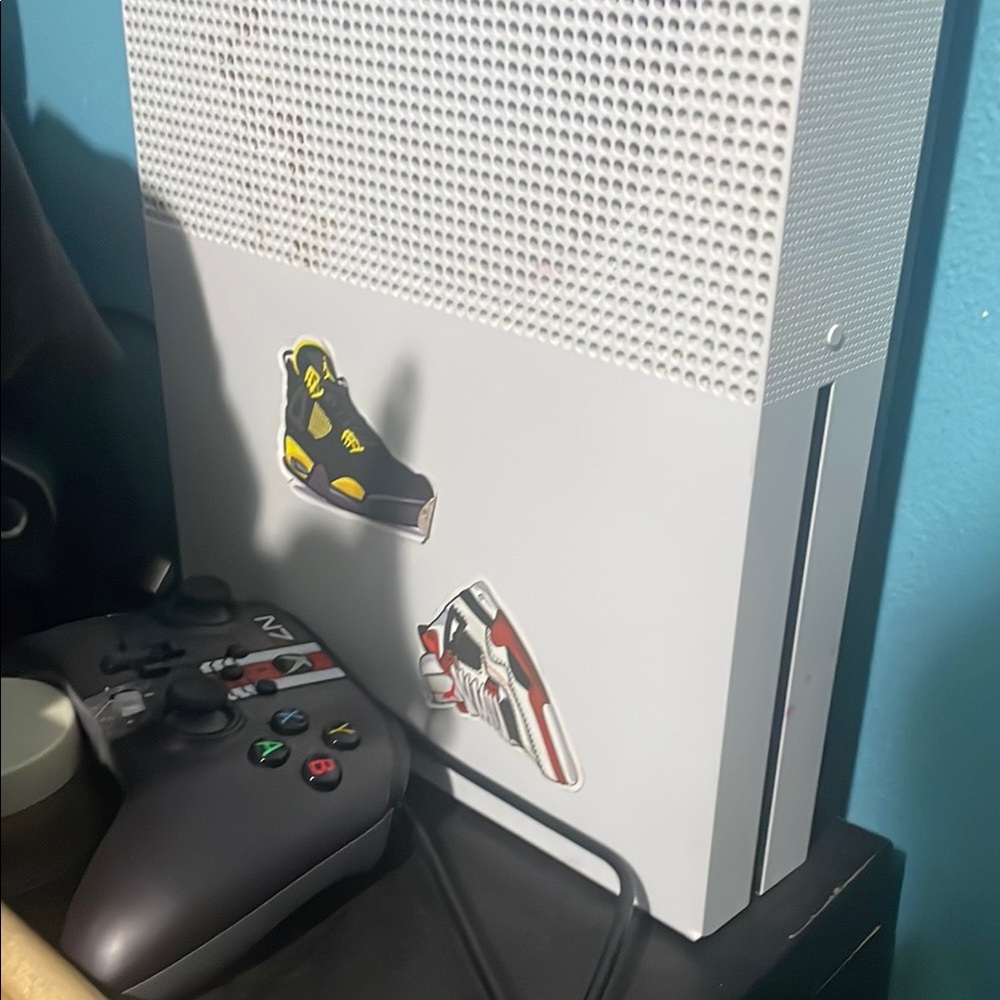 White and Black One S Console with Controller